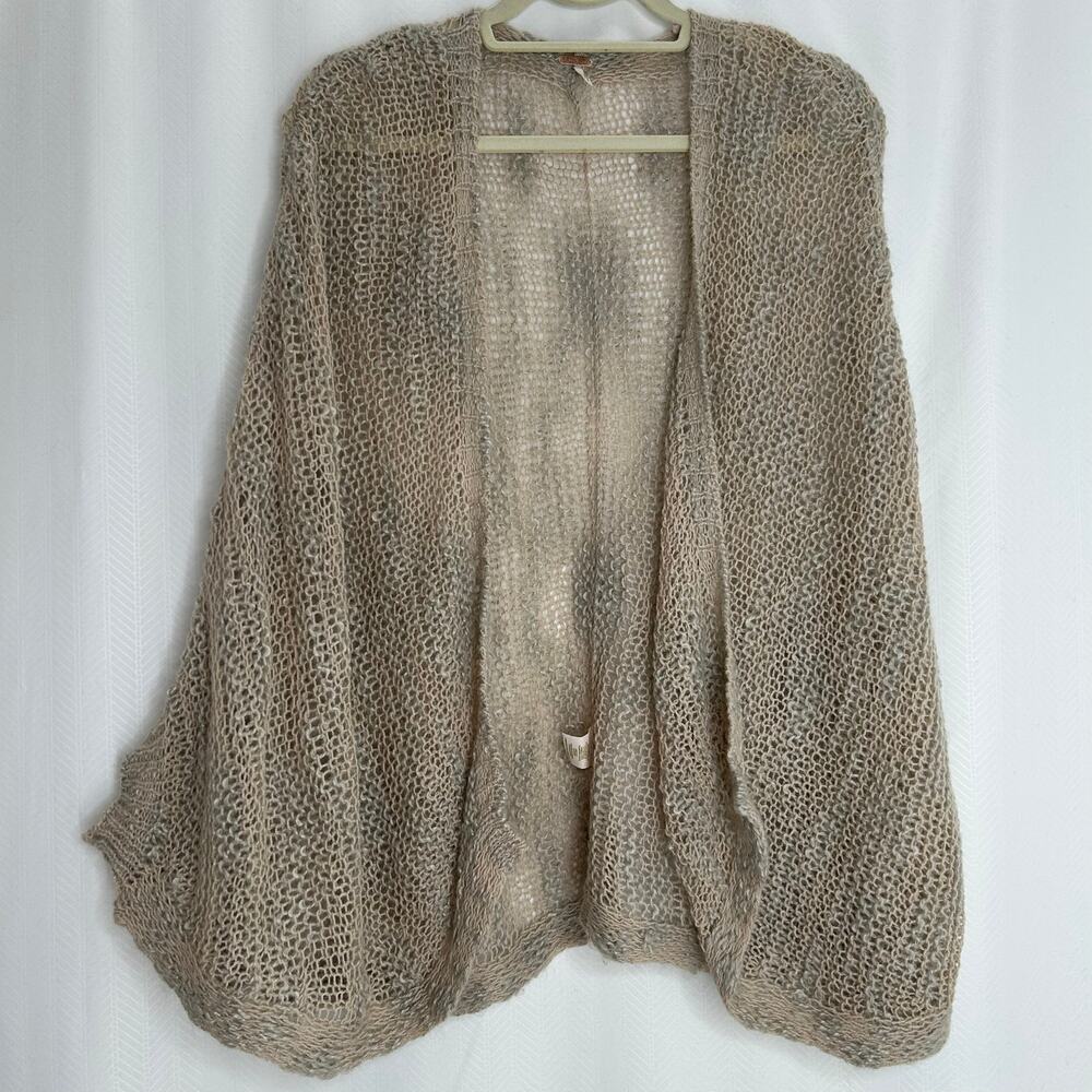 Free People Open-Weave Knit Cardigan in Taupe - Picture 6 of 6